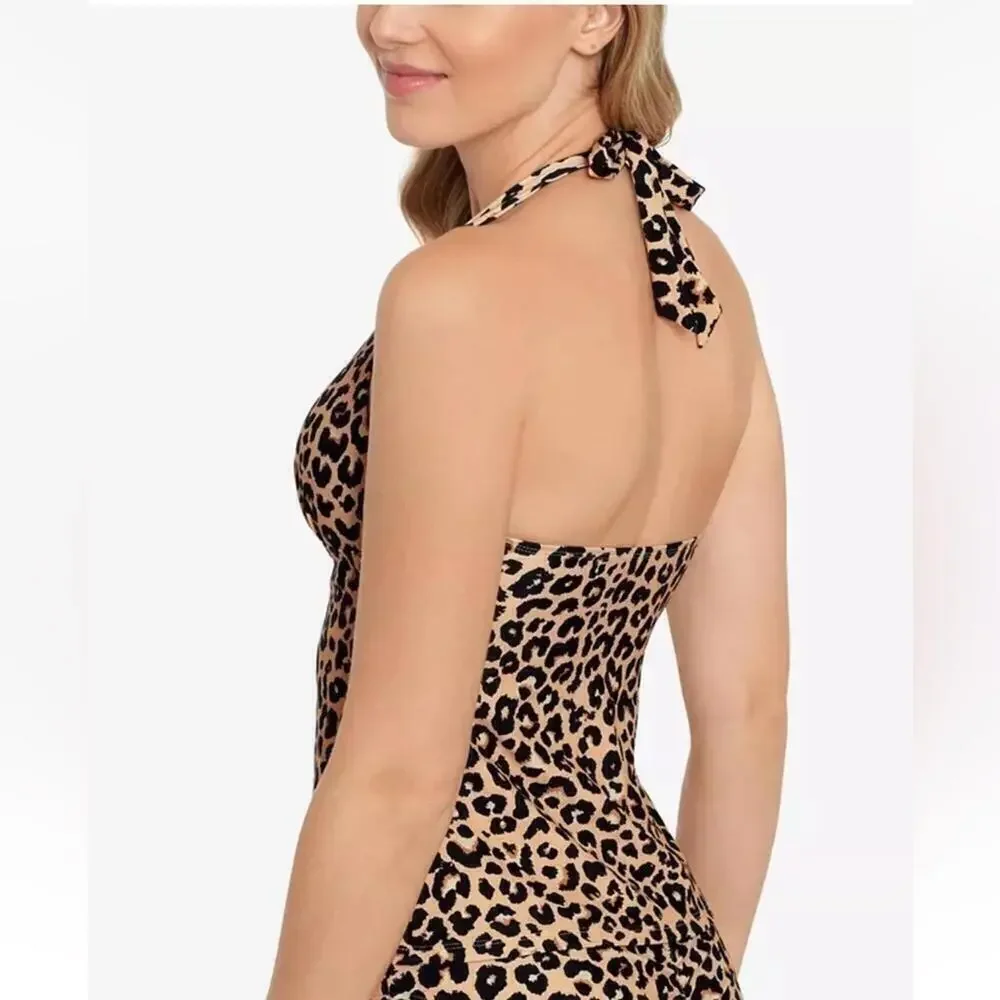 Salt + Cove Juniors' Animal-Print Halter Tankini Top Halterkini Top Bottoms M